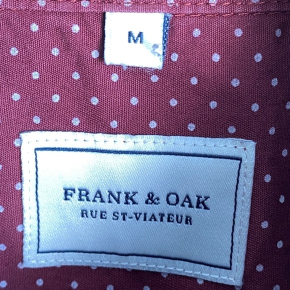 Frank & Oak Men's Medium Long Sleeve Polka Dot Button Down Shirt Burgundy‎ Wine - Picture 2 of 13